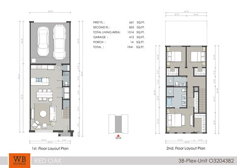 Floor plan for 3 beds, 2.5 baths, 1501 sqft
